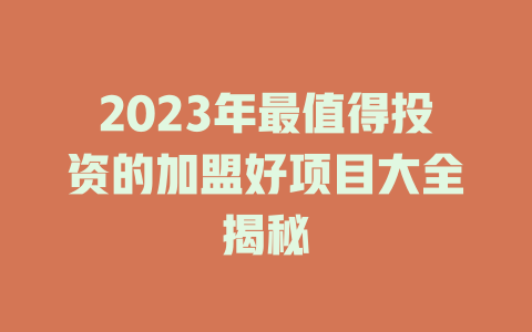 2023年最值得投资的加盟好项目大全揭秘-小本创业副业项目推荐_零成本在家赚钱项目_中赚网