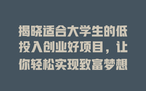 揭晓适合大学生的低投入创业好项目，让你轻松实现致富梦想-小本创业副业项目推荐_零成本在家赚钱项目_中赚网