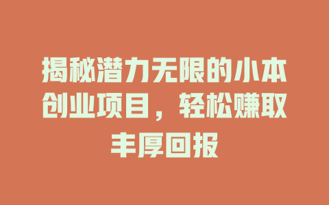 揭秘潜力无限的小本创业项目，轻松赚取丰厚回报-小本创业副业项目推荐_零成本在家赚钱项目_中赚网