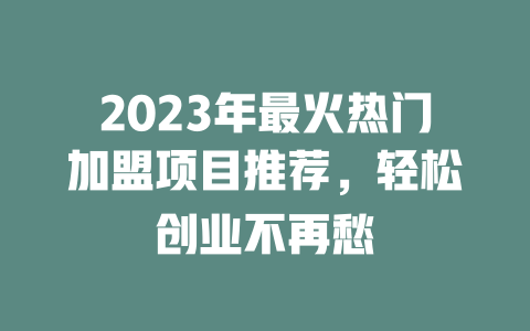 2023年最火热门加盟项目推荐，轻松创业不再愁-小本创业副业项目推荐_零成本在家赚钱项目_中赚网