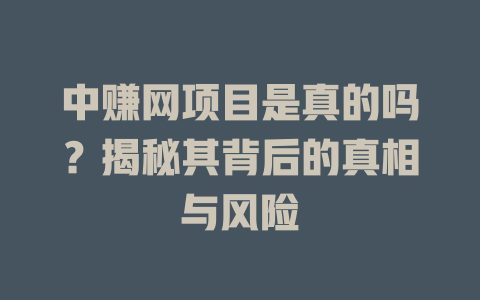 中赚网项目是真的吗？揭秘其背后的真相与风险-小本创业副业项目推荐_零成本在家赚钱项目_中赚网