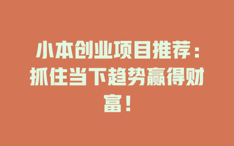 小本创业项目推荐：抓住当下趋势赢得财富！-小本创业副业项目推荐_零成本在家赚钱项目_中赚网