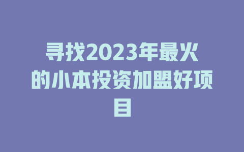 寻找2023年最火的小本投资加盟好项目-小本创业副业项目推荐_零成本在家赚钱项目_中赚网