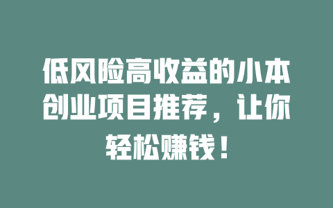 低风险高收益的小本创业项目推荐，让你轻松赚钱！-小本创业副业项目推荐_零成本在家赚钱项目_中赚网