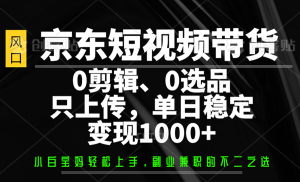 京东短视频带货，0剪辑，0选品，只上传，单日稳定变现1000+-小本创业副业项目推荐_零成本在家赚钱项目_中赚网