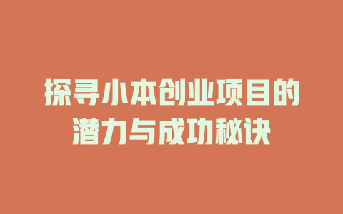 探寻小本创业项目的潜力与成功秘诀-小本创业副业项目推荐_零成本在家赚钱项目_中赚网