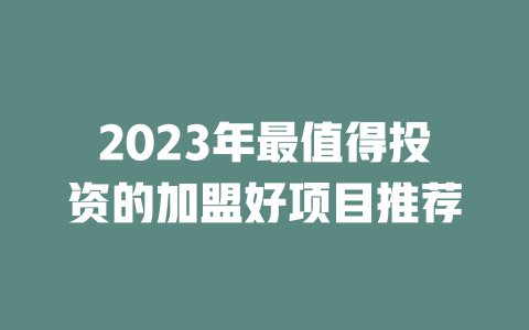 2023年最值得投资的加盟好项目推荐-小本创业副业项目推荐_零成本在家赚钱项目_中赚网