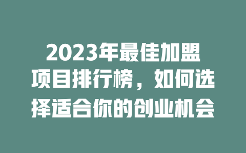 2023年最佳加盟项目排行榜，如何选择适合你的创业机会-小本创业副业项目推荐_零成本在家赚钱项目_中赚网