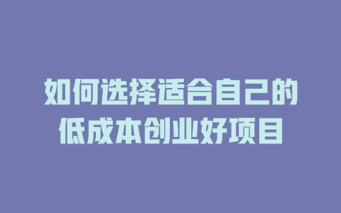 如何选择适合自己的低成本创业好项目-小本创业副业项目推荐_零成本在家赚钱项目_中赚网