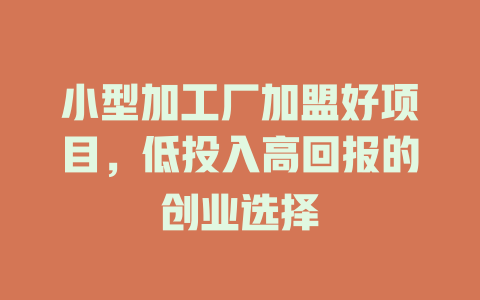 小型加工厂加盟好项目，低投入高回报的创业选择-小本创业副业项目推荐_零成本在家赚钱项目_中赚网