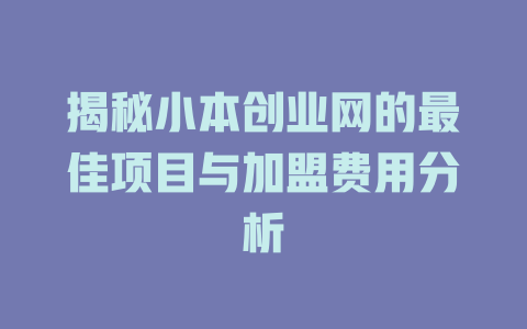 揭秘小本创业网的最佳项目与加盟费用分析-小本创业副业项目推荐_零成本在家赚钱项目_中赚网
