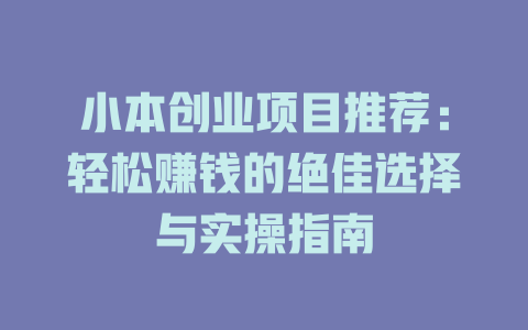 小本创业项目推荐：轻松赚钱的绝佳选择与实操指南-小本创业副业项目推荐_零成本在家赚钱项目_中赚网