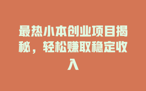 最热小本创业项目揭秘，轻松赚取稳定收入-小本创业副业项目推荐_零成本在家赚钱项目_中赚网