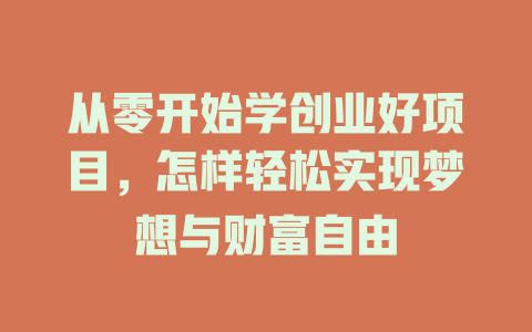 从零开始学创业好项目,怎样轻松实现梦想与财富自由