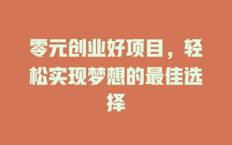 零元创业好项目,轻松实现梦想的最佳选择