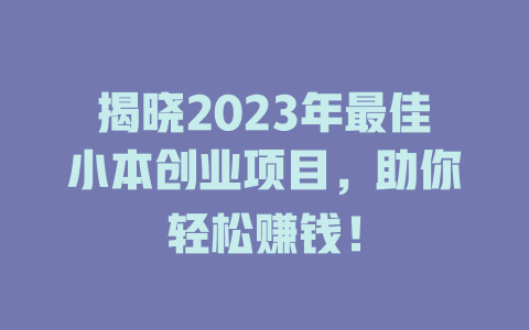 揭晓2023年最佳小本创业项目，助你轻松赚钱！-小本创业副业项目推荐_零成本在家赚钱项目_中赚网