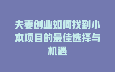 夫妻创业如何找到小本项目的最佳选择与机遇-小本创业副业项目推荐_零成本在家赚钱项目_中赚网