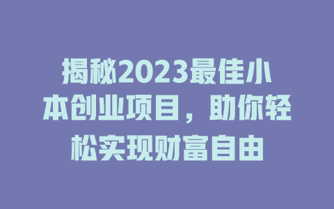 揭秘2023最佳小本创业项目，助你轻松实现财富自由-小本创业副业项目推荐_零成本在家赚钱项目_中赚网