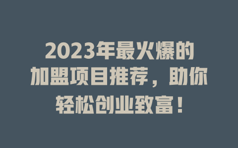2023年最火爆的加盟项目推荐，助你轻松创业致富！-小本创业副业项目推荐_零成本在家赚钱项目_中赚网