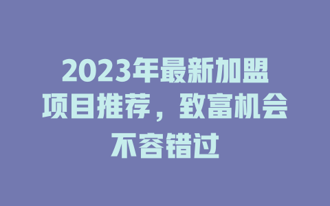 2023年最新加盟项目推荐，致富机会不容错过-小本创业副业项目推荐_零成本在家赚钱项目_中赚网