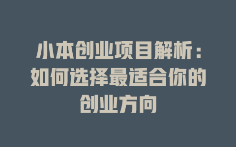 小本创业项目解析：如何选择最适合你的创业方向-小本创业副业项目推荐_零成本在家赚钱项目_中赚网