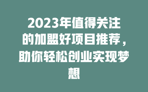 2023年值得关注的加盟好项目推荐，助你轻松创业实现梦想-小本创业副业项目推荐_零成本在家赚钱项目_中赚网