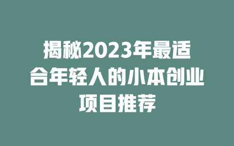 揭秘2023年最适合年轻人的小本创业项目推荐-小本创业副业项目推荐_零成本在家赚钱项目_中赚网
