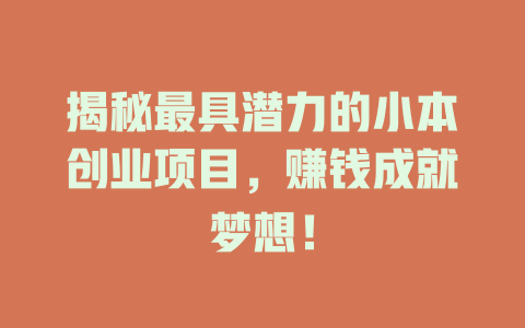 揭秘最具潜力的小本创业项目，赚钱成就梦想！-小本创业副业项目推荐_零成本在家赚钱项目_中赚网