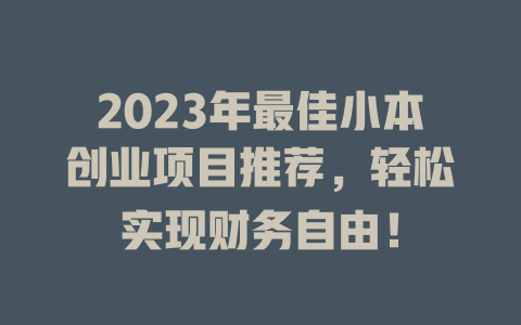 2023年最佳小本创业项目推荐，轻松实现财务自由！-小本创业副业项目推荐_零成本在家赚钱项目_中赚网