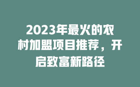 2023年最火的农村加盟项目推荐，开启致富新路径-小本创业副业项目推荐_零成本在家赚钱项目_中赚网