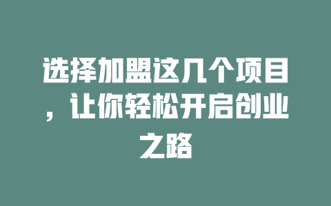 选择加盟这几个项目，让你轻松开启创业之路-小本创业副业项目推荐_零成本在家赚钱项目_中赚网