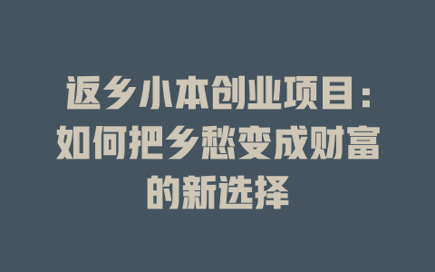 返乡小本创业项目：如何把乡愁变成财富的新选择-小本创业副业项目推荐_零成本在家赚钱项目_中赚网
