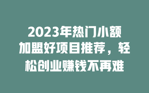 2023年热门小额加盟好项目推荐，轻松创业赚钱不再难-小本创业副业项目推荐_零成本在家赚钱项目_中赚网