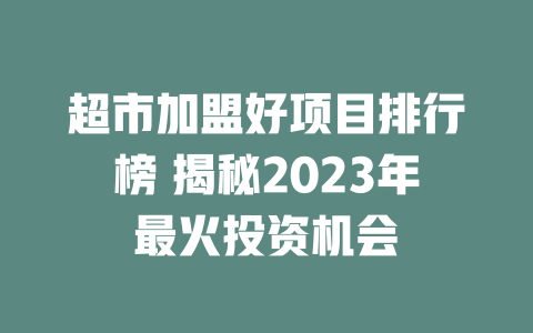 超市加盟好项目排行榜 揭秘2023年最火投资机会-小本创业副业项目推荐_零成本在家赚钱项目_中赚网