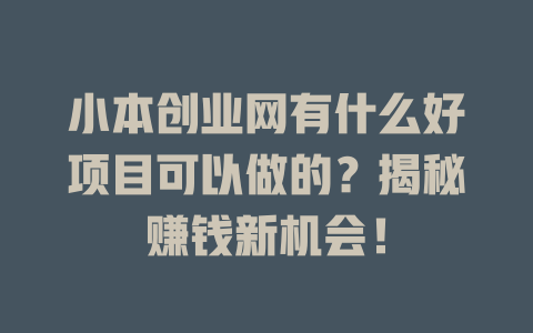 小本创业网有什么好项目可以做的？揭秘赚钱新机会！-小本创业副业项目推荐_零成本在家赚钱项目_中赚网