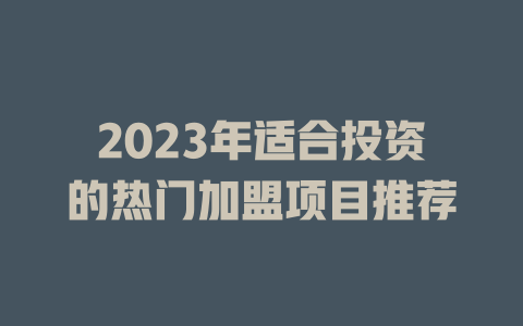 2023年适合投资的热门加盟项目推荐-小本创业副业项目推荐_零成本在家赚钱项目_中赚网