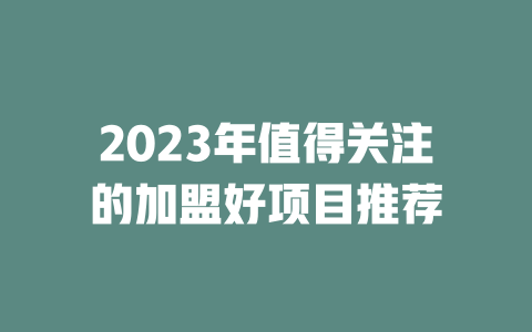 2023年值得关注的加盟好项目推荐-小本创业副业项目推荐_零成本在家赚钱项目_中赚网