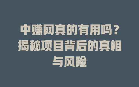 中赚网真的有用吗？揭秘项目背后的真相与风险-小本创业副业项目推荐_零成本在家赚钱项目_中赚网
