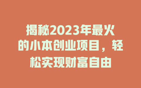 揭秘2023年最火的小本创业项目，轻松实现财富自由-小本创业副业项目推荐_零成本在家赚钱项目_中赚网