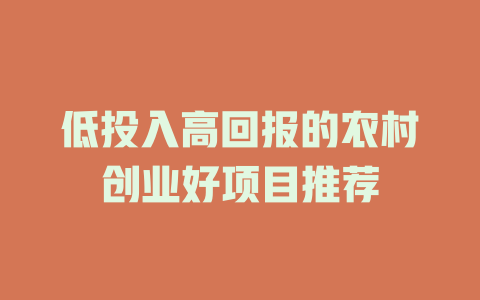 低投入高回报的农村创业好项目推荐