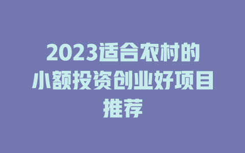2023适合农村的小额投资创业好项目推荐-小本创业副业项目推荐_零成本在家赚钱项目_中赚网