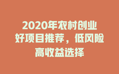 2020年农村创业好项目推荐，低风险高收益选择-小本创业副业项目推荐_零成本在家赚钱项目_中赚网