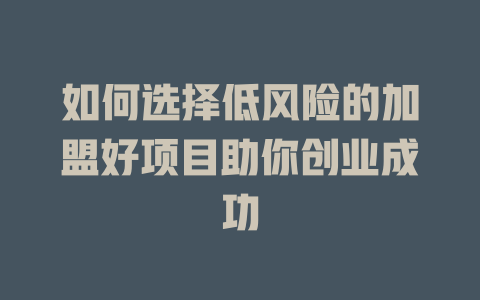 如何选择低风险的加盟好项目助你创业成功-小本创业副业项目推荐_零成本在家赚钱项目_中赚网