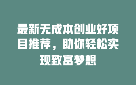 最新无成本创业好项目推荐，助你轻松实现致富梦想-小本创业副业项目推荐_零成本在家赚钱项目_中赚网