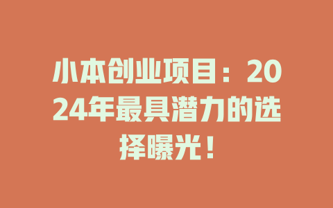 小本创业项目：2024年最具潜力的选择曝光！-小本创业副业项目推荐_零成本在家赚钱项目_中赚网