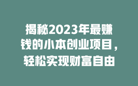 揭秘2023年最赚钱的小本创业项目，轻松实现财富自由-小本创业副业项目推荐_零成本在家赚钱项目_中赚网