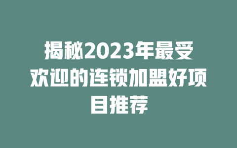 揭秘2023年最受欢迎的连锁加盟好项目推荐-小本创业副业项目推荐_零成本在家赚钱项目_中赚网