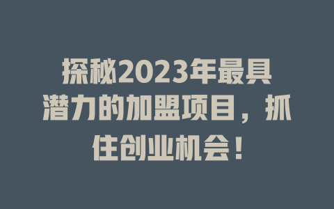 探秘2023年最具潜力的加盟项目，抓住创业机会！-小本创业副业项目推荐_零成本在家赚钱项目_中赚网