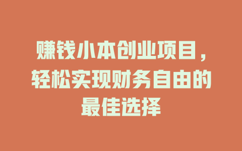 赚钱小本创业项目，轻松实现财务自由的最佳选择-小本创业副业项目推荐_零成本在家赚钱项目_中赚网