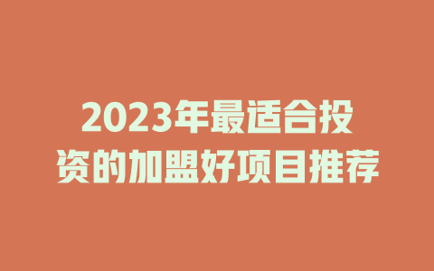2023年最适合投资的加盟好项目推荐-小本创业副业项目推荐_零成本在家赚钱项目_中赚网
